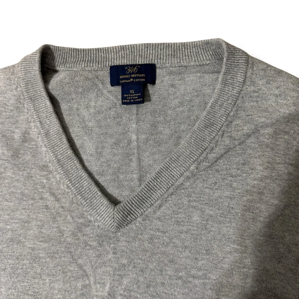 Brooks Brothers Supima Cotton V Neck Sweater Gray Men’s XL